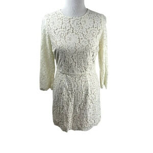 Nasty Gal Lace Mini Dress, Size Medium. 3/4 Length Sleeves, Floral Cottage White